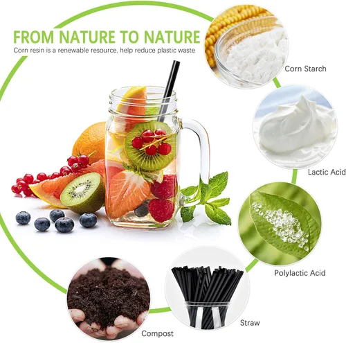 Miniatura 3 de 100 popotes desechables de ácido poliláctico sin plástico, pajitas biodegradables a base de plantas de maíz, sin BPA, compostables, pajitas