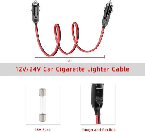 Miniatura 5 de ELFCULB Cable de encendedor de cigarrillos macho a macho, cable de extensión de enchufe de encendedor de cigarrillos de automóvil de 14 AWG 12 V