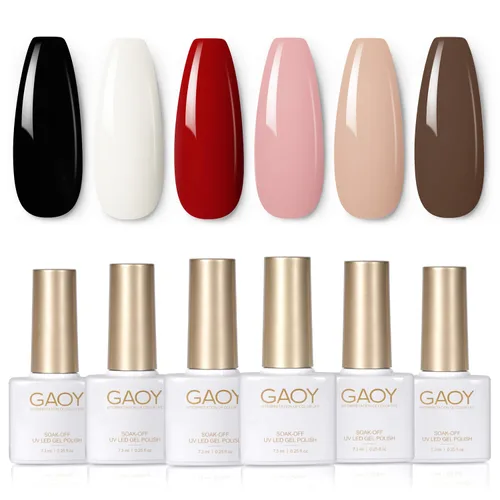 Miniatura 14 de GAOY - Juego de 6 esmaltes de uñas en gel de color rojo borgoña, incluido el kit de esmaltes en gel de color rojo vino cereza oscuro con luz