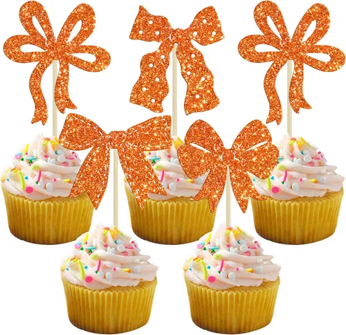 Miniatura 8 de Ephlyn 24 Piezas Adornos para Cupcakes con Lazo Rosa - Decoraciones de Cupcakes con Moño para Nupcial, Baby Shower, Fiesta Temática de Boda - Negro