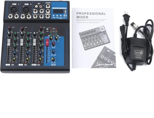 Miniatura 7 de Consola de mezcla profesional de 4 canales, mezclador de audio, tablero de sonido, Bluetooth, USB, mezclador de estudio en vivo con unidad USB