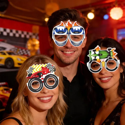 Miniatura 4 de 12 piezas de decoración de fiesta de coches de carreras, anteojos de papel, accesorios para cabina de fotos, suministros para fiestas de cumpleaños