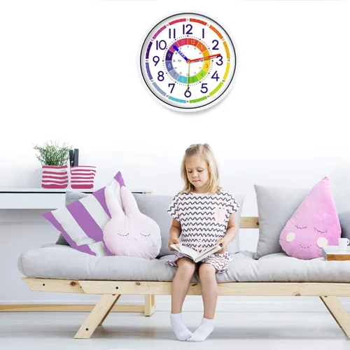 Miniatura 4 de Reloj de pared para niños, reloj de pared silencioso de 12 pulgadas para niños, reloj de pared decorativo de cuarzo silencioso sin tictac para aulas