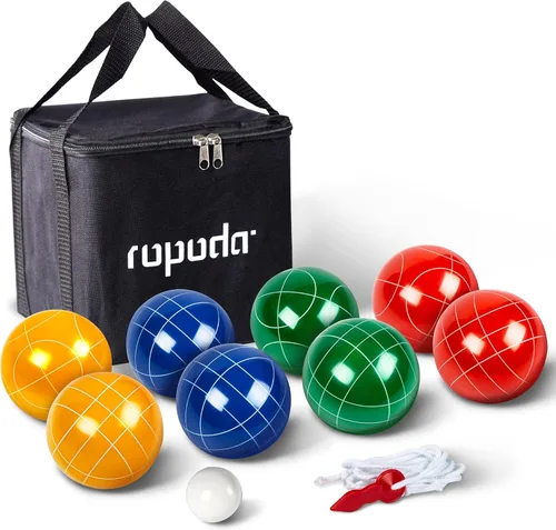 ropoda Juego de bolas de bochas de 3.543 in con 8 bolas de poliresina, palino, estuche y cuerda de medición para patio trasero, césped, playa,