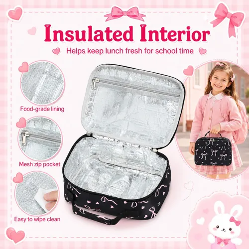 Miniatura 5 de LEDAOU Lunch Box Kids Boys Girls Cute Insulated Lunch Box Reusable Lunch Bag Meals Tote Lunchbox for School Picnic Travel (Bow Tie Black)