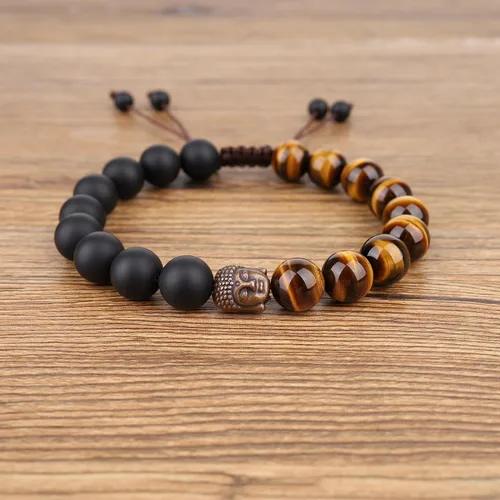 Miniatura 4 de COAI Pulsera de oración con cabeza de Buda de piedra para hombre y mujer