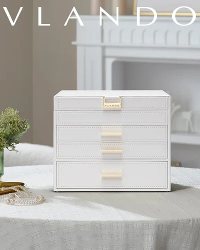 Miniatura 2 de Vlando Joyero grande de 4 capas Organizador de joyas, organizador de joyero para cajón, collar, anillo, pulsera y reloj, regalo de cumpleaños