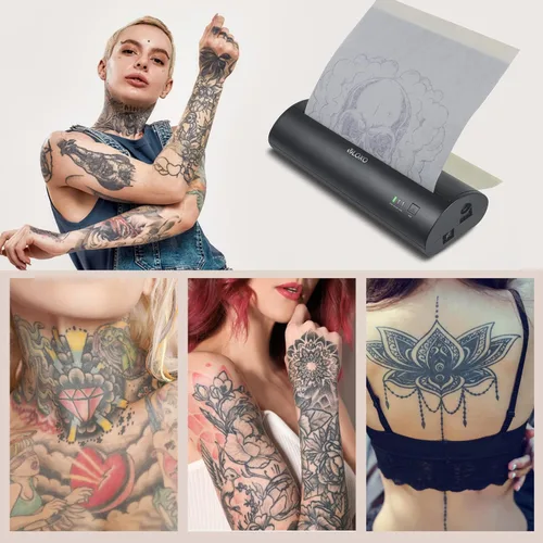 Miniatura 2 de VLOXO Impresora de plantillas de tatuaje inalámbrica, fotocopiadora portátil de transferencia térmica de tatuajes, impresora de tatuajes recargable