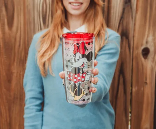 Miniatura 6 de Disney Minnie Mouse - Vaso de viaje acrílico con tapa de cierre deslizante Taza fría alta de carnaval para bebidas, jugo, limonada Esenciales