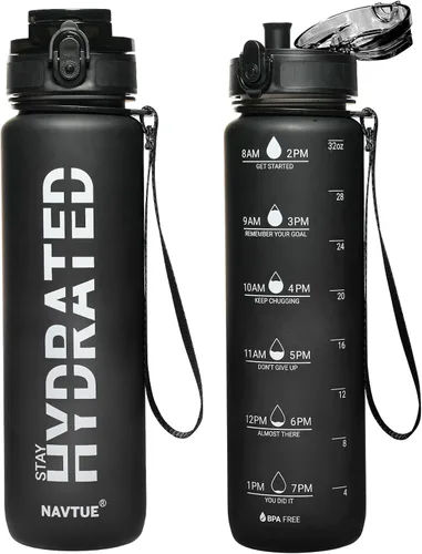 Miniatura 9 de Botella de agua, botellas de agua deportivas de 16 onzas con marcador de tiempo, boca ancha, botella de bebida motivacional y a prueba de fugas