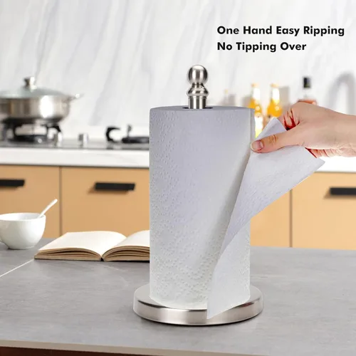 Miniatura 3 de Soporte para toallas de papel, soporte de rollo de papel de pie para cocina y baño, con base pesada para operación con una sola mano