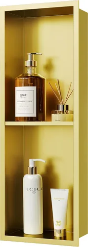 Qeke Nicho de ducha de acero inoxidable de 8 x 24 pulgadas, no necesita azulejos, estantes dobles, estante de ducha empotrado para almacenamiento de