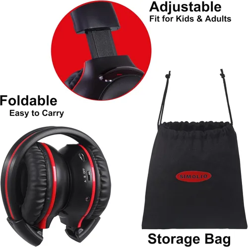 Miniatura 3 de SIMOLIO Auriculares IR para DVD de automóvil, auriculares infrarrojos universales de 2 canales, auriculares inalámbricos para automóvil con bolsa