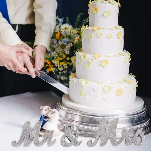 Miniatura 5 de Mrs & Mr Sign - Decoración de mesa de amor, letras para accesorios de fotos de boda, pancarta de fiesta, purpurina plateada Escarcha plateada