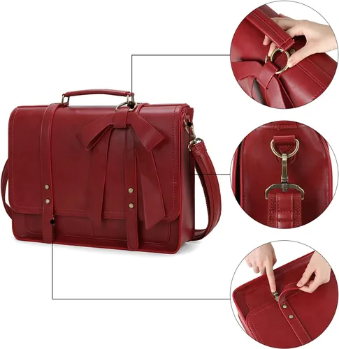 Miniatura 4 de ECOSUSI Bolsa para laptop para mujer, maletín de piel sintética, bolso mensajero universitario tipo satchel para computadora de 15.6 pulgadas