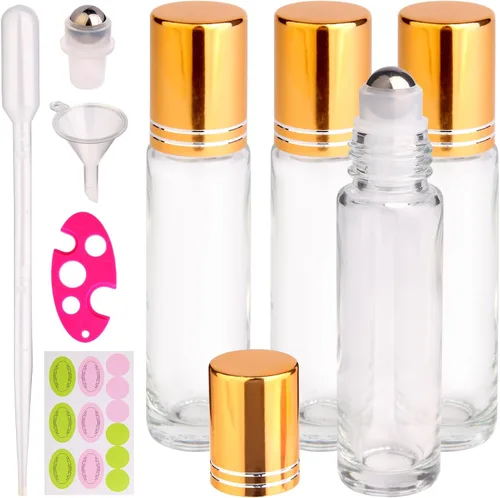 Miniatura 14 de inice 100 botellas de roll-on de 10 ml de vidrio ámbar para aceites esenciales con bolas de rodillo de acero inoxidable y tapa de aleación