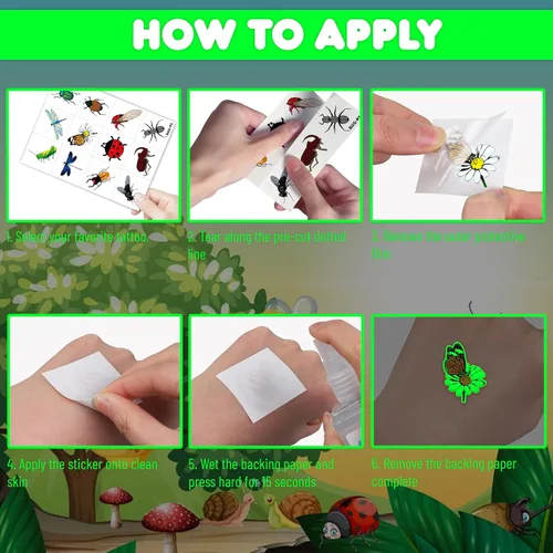 Miniatura 7 de 96 tatuajes temporales que brillan en la oscuridad para niños, calcomanías luminosas de insectos para niños y niñas, recuerdos de fiesta