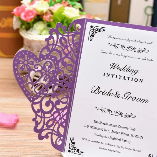 Miniatura 6 de FOMTOR Kit de invitaciones de boda cortadas con láser, 50 paquetes de invitaciones de boda cortadas con láser con tarjetas imprimibles en blanco