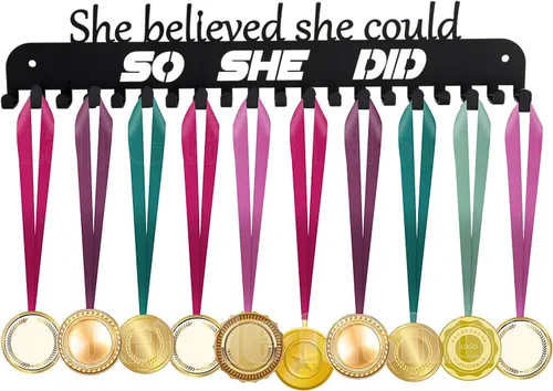 Miniatura 16 de Medal Hanger Display - She Believed She Could She Did - Personalized Medal Holder for Sport Race Runner Sturdy Steel Metal Plaque Over 63 Medals