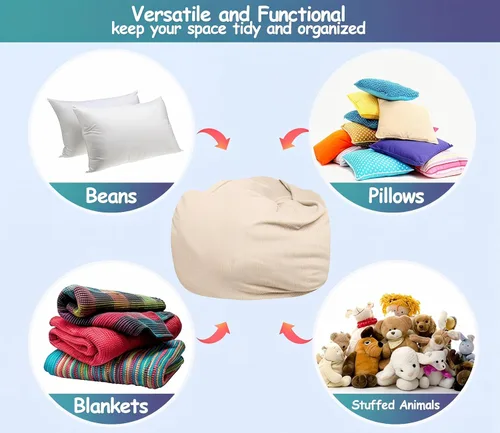 Miniatura 7 de Stuffed Animal Bean Bag Storage Chair Cover (No Filler) Soft Washable Stuffable Removable Premium Organizing Plush Toys Comfortable Organizer Keep
