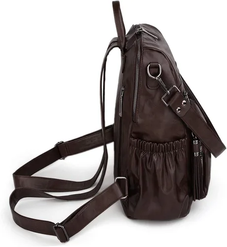 Miniatura 6 de UTO Mochila de cuero vegano para mujer, diseño de moda, convertible con borla, para viajes, con borla