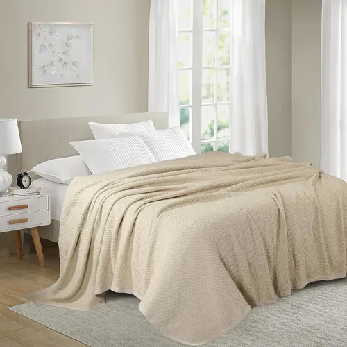 Miniatura 4 de Cobija TreeWool liviana de algodón, de cuidado fácil, suave, cómoda y cálida (king size, 90 x 108 pulgadas, tejido reticular)
