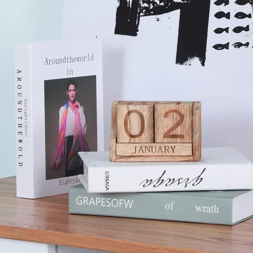 Miniatura 6 de Calendario de escritorio de madera, bloques de calendario de escritorio para maestros, bloque de fecha perpetuo de oficina pequeño, decoración