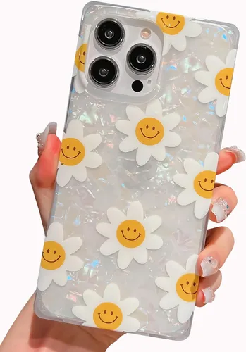 Miniatura 15 de Funda compatible con iPhone 13, borde rectangular, bonita funda protectora de lujo con diseño de flores al óleo para mujeres y niñas, funda
