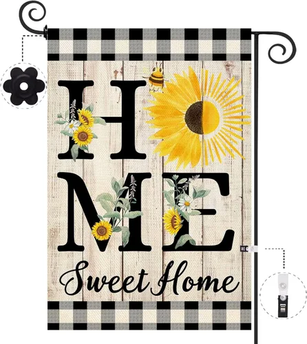 Miniatura 24 de ORTIGIA Home Sweet Home - Bandera de jardín de magnolia de doble cara de 12.5 x 18 pulgadas, para primavera y verano, a cuadros, pequeña bandera
