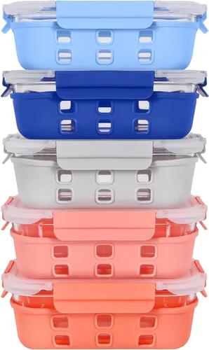 Miniatura 9 de ECOBERI Recipientes de vidrio para preparación de comidas con fundas de silicona, juego de 3 piezas de 4.5 tazas, almacenamiento de alimentos