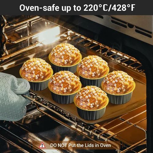 Miniatura 5 de EUSOAR Moldes de Papel de Aluminio para Hornear, 5oz 50 piezas Moldes Reutilizables para Cupcakes con Tapas, 3.34x2.59x2.35 pulgadas 125ml Moldes