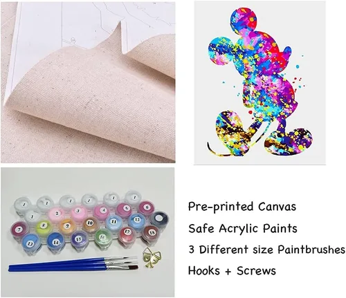 Miniatura 5 de Kit de pintura por números para adultos, pintura de animales coloridos por números para niños, 16 x 20 pulgadas (ratón de color, sin marco)