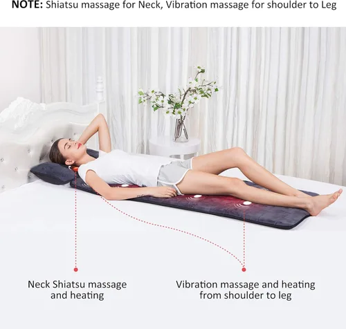 Miniatura 2 de COMFIER Alfombrilla de masaje de cuerpo completo con almohada de masaje de cuello Shiatsu movible, masajeador de pies Shiatsu con calor, vibración