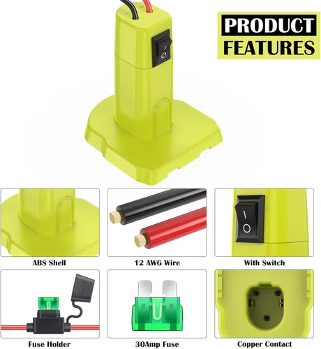 Miniatura 3 de Adaptador de ruedas eléctricas para Ryobi Adaptador de batería de 18 V, kit de convertidor de batería con fusible, interruptor y conector de arnés