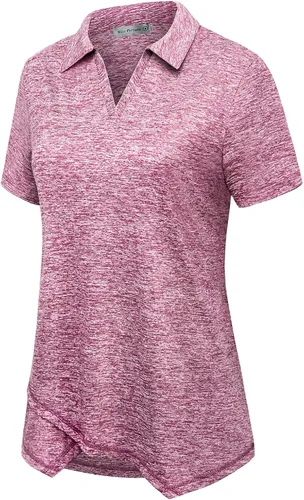 Miniatura 3 de MISS FORTUNE Camiseta de entrenamiento para mujer, polo de golf, manga corta, cuello en V, ligera, absorbe la humedad, camiseta de trabajo atlética