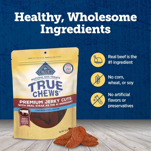 Miniatura 6 de Blue Buffalo True Chews Premium Jerky Cuts con filete real, golosinas naturales para perros sin pollo, mejorados con minerales para sabor, bolsa
