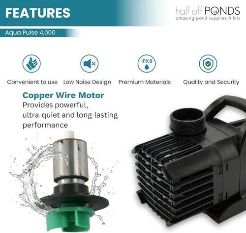 Miniatura 3 de HALF OFF PONDS - Bomba de agua sumergible de 4,000 GPH, bomba de estanque con cable de alimentación de 33 pies y altura máxima de 21 pies, bomba
