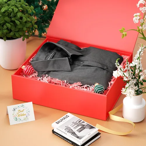 Miniatura 5 de PSHVYM Cajas de regalo con tapas, 11.5 x 7.8 x 3 pulgadas, caja de regalo roja para regalos, cierre magnético para camisetas, guantes, bufandas, Rojo