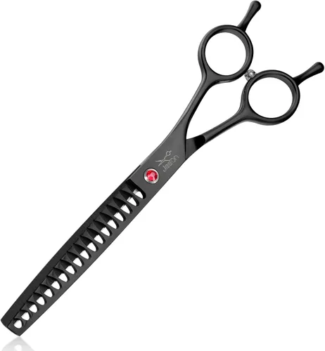 Miniatura 8 de JASON Kit profesional de tijeras para perros 6 en 1: rectas, adelgazantes, chunker, tijeras curvadas y peine para cabello largo y corto y gato