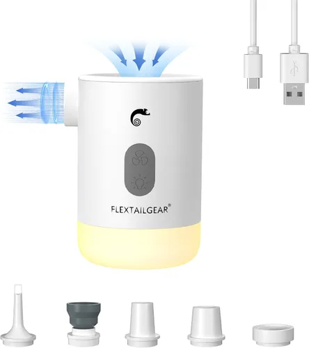 FLEXTAILGEAR Bomba de aire de 4.5 kPa para inflables, bomba de aire portátil con luz LED, batería recargable de 3600 mAh, bomba de inflador para