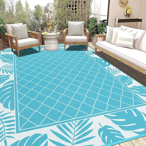 Miniatura 23 de Ileading Alfombra impermeable para exteriores de 5 x 8 pies, reversible, de paja de plástico, portátil, para interiores y exteriores, caravana