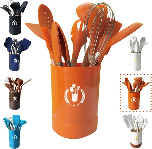 Miniatura 9 de Color Dots - Juego de utensilios de cocina de silicona, 11 piezas, mango de madera, resistente al calor, antiadherente, seguro para utensilios