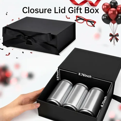 Miniatura 3 de VGOODALL Caja de regalo negra, 10.5 x 7.5 x 3.1 pulgadas, cajas de regalo para regalos con tapas, cierre magnético, caja plegable para propuesta