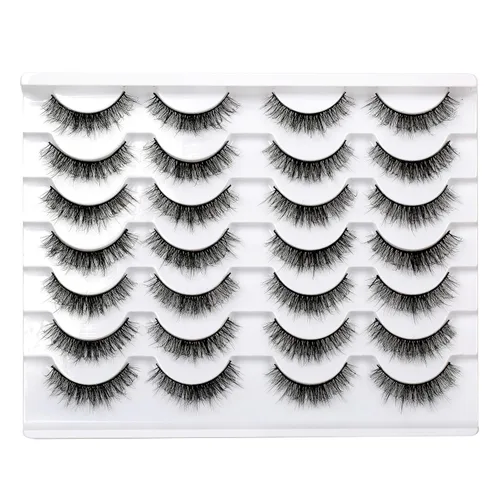 Miniatura 32 de Medias pestañas postizas con banda transparente, finas, estilo ojo de gato, naturales, cortas, pequeñas, acento 3/4, de visón sintético, tiras