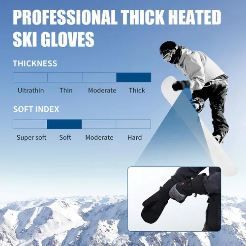Miniatura 6 de Guantes térmicos para hombres, mujeres y niños, guantes de esquí con batería recargable eléctrica para patinaje de invierno, nieve, camping