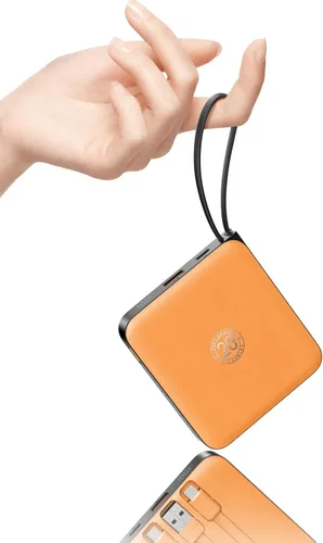 VRURC Cargador portátil USB C para iPhone, banco de energía delgado de 10000 mAh con cables integrados, carga rápida de 22.5 W con pantalla LED,