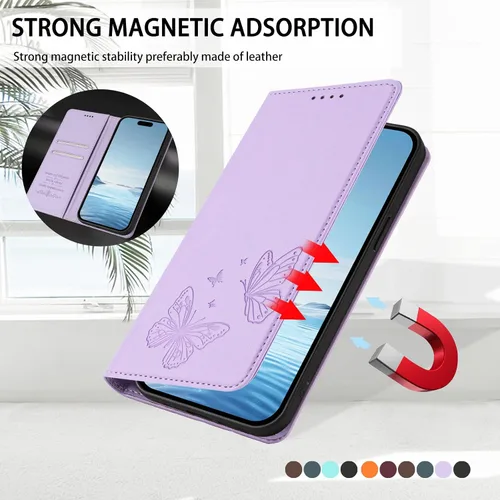 Miniatura 36 de Butterfly Embossed Leather Wallet Flip Case for Motorola Moto E22i 4G, Magnetic Closure, RFID Blocking Cover, Card Holder Black.