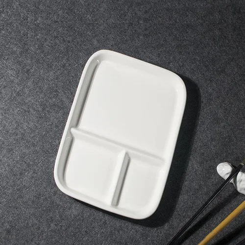 Miniatura 4 de Paleta de acuarela de porcelana de 10 x 7 pulgadas, bandeja de mezcla de cerámica, rectangular, paleta de pintura para pintores, gouache 3 Pozos
