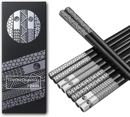 Miniatura 8 de Palillos de metal, reutilizables, de acero inoxidable 18/8, grabado con láser de titanio, palillos coreanos japoneses ligeros de primera calidad