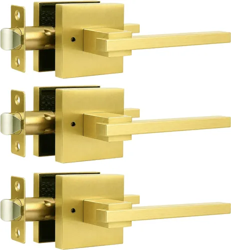 Miniatura 10 de Orger Paquete de 1 manija de puerta de paso negra para pasillo y armario, juego de manijas sin bloqueo, roseta cuadrada sin llave, reversible